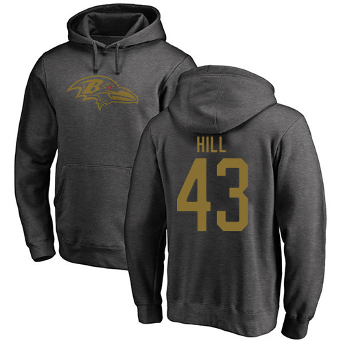 Men Baltimore Ravens Ash Justice Hill One Color NFL Football #43 Pullover Hoodie Sweatshirt->nfl t-shirts->Sports Accessory